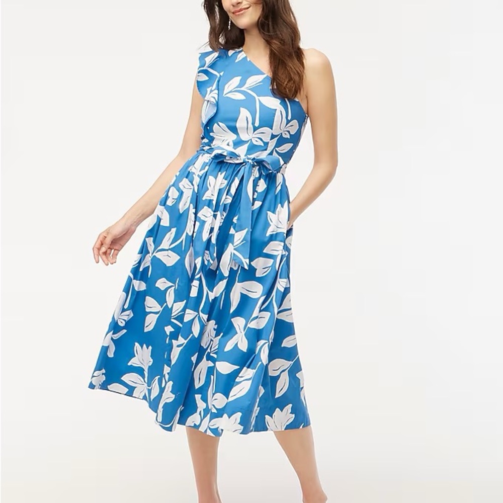 JCrew Floral Blue One-Shoulder Dress
